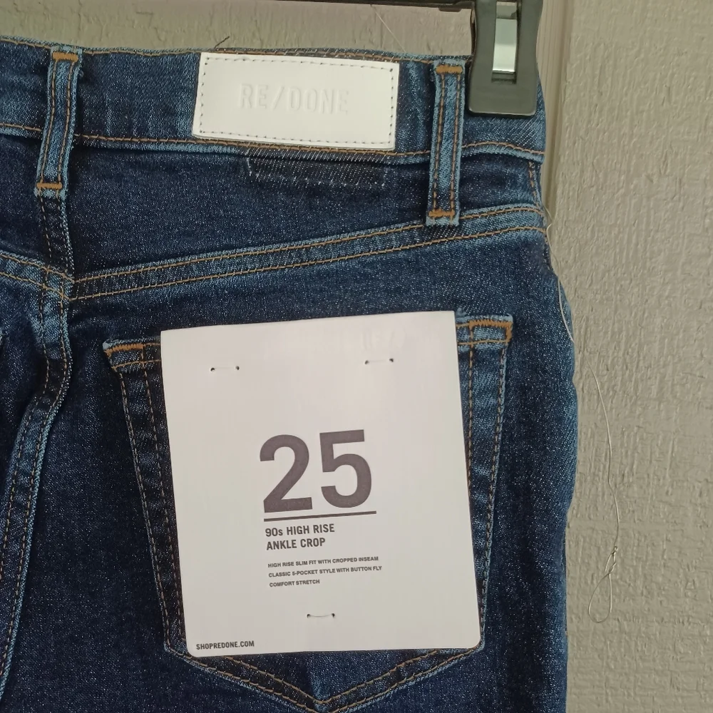 RE/DONE 90's High Rise Ankle Crop Jean Size 25 Women Button Fly In Dark Rinse